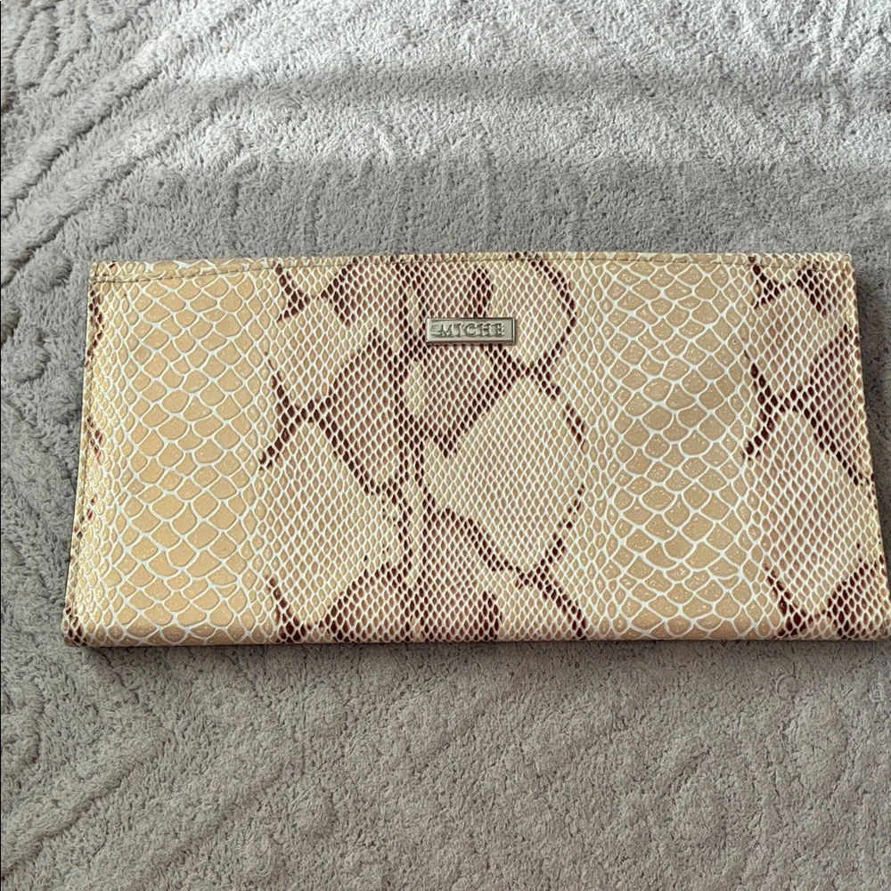 Miche Snake Print Clutch in Cream and Brown